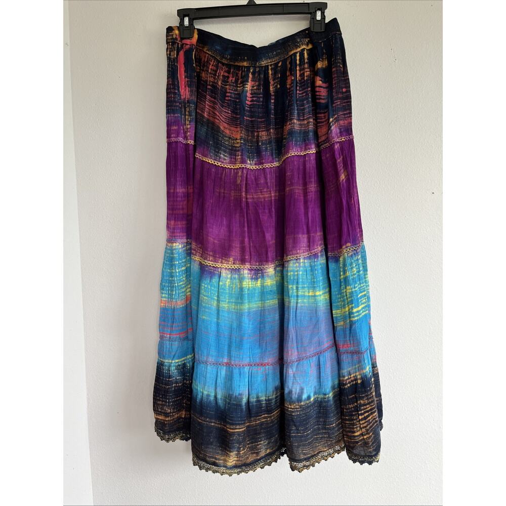 Greater Good Women's Boho Skirt Plus Size Tiered Lace Hem Ombre Hippie Peasant - Picture 5 of 11
